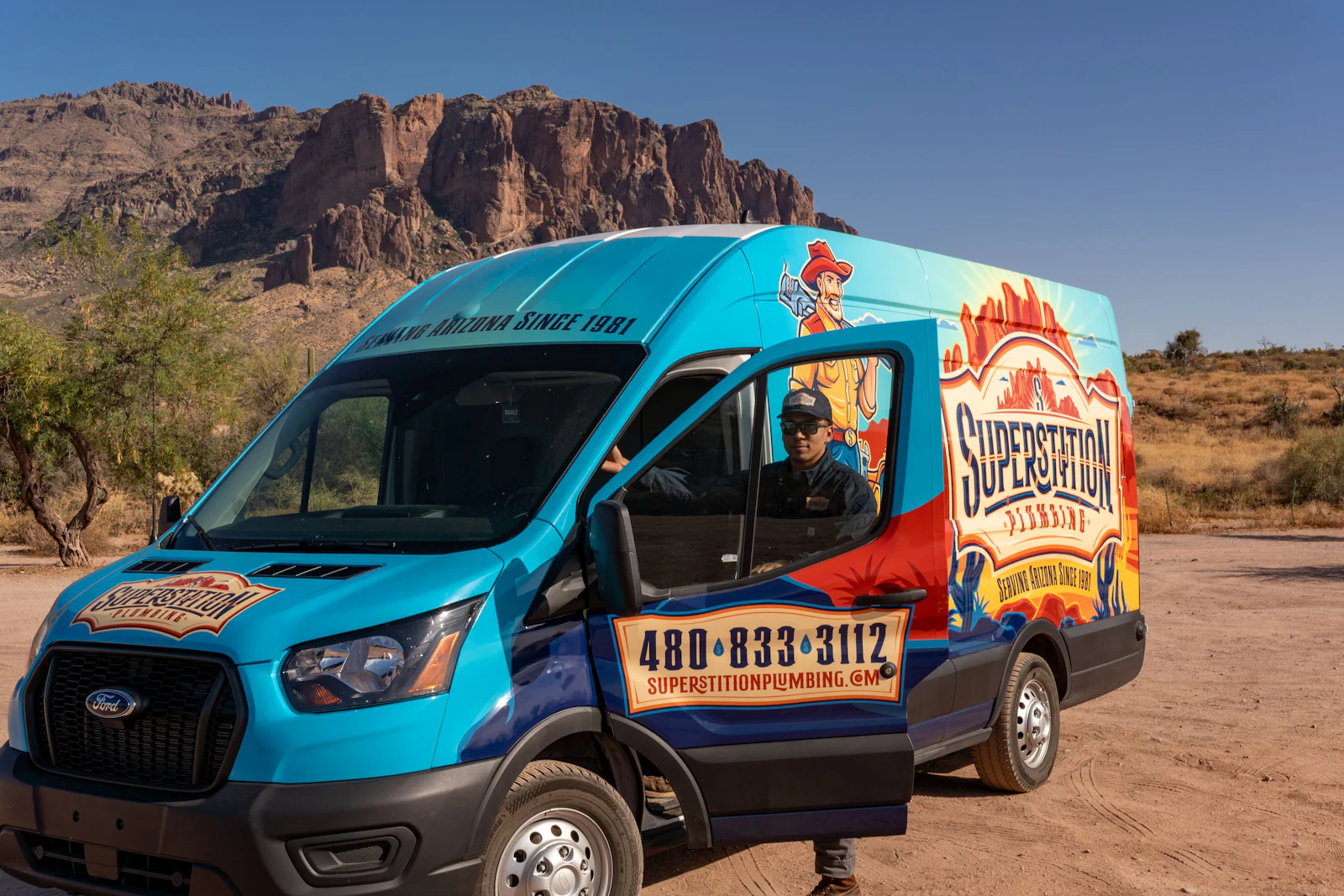 Superstition Plumbing service truck on the road in the East Valley